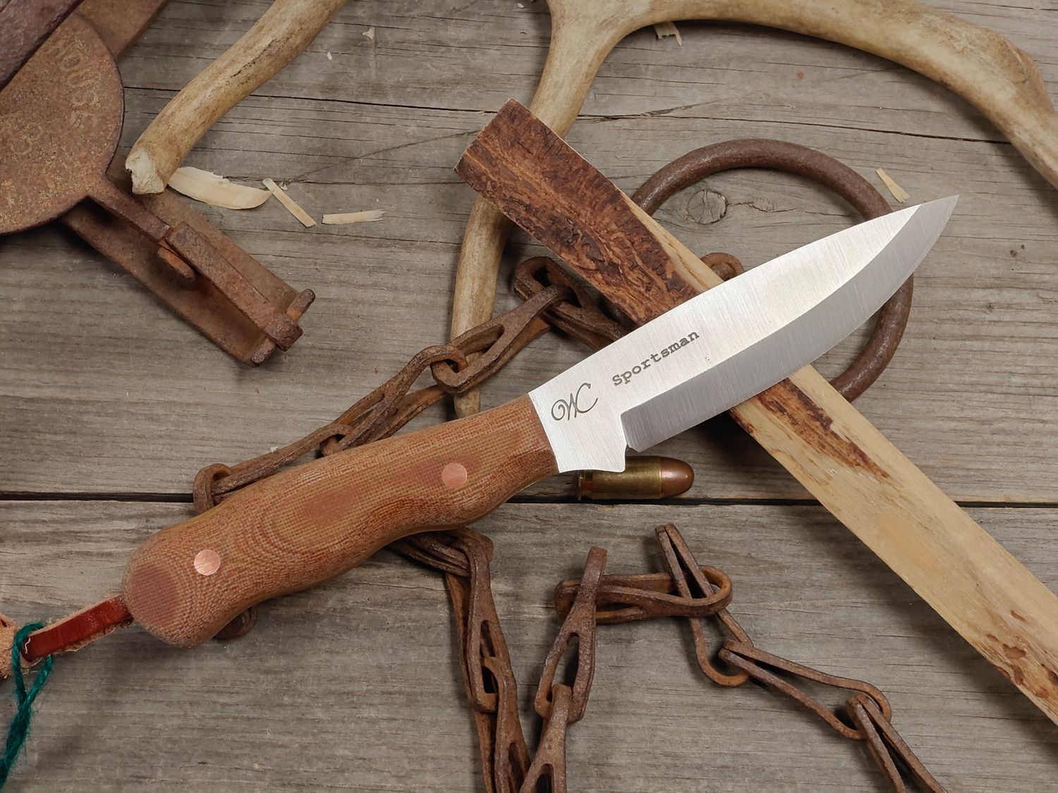 William Collins Sportsmans 4.5" Fixed Blade / Natural Micarta w/ Tan Liners / Saber Ground Satin Nitro-V