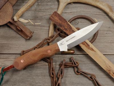 William Collins Sportsmans 4.5" Fixed Blade / Natural Micarta w/ Tan Liners / Saber Ground Satin Nitro-V