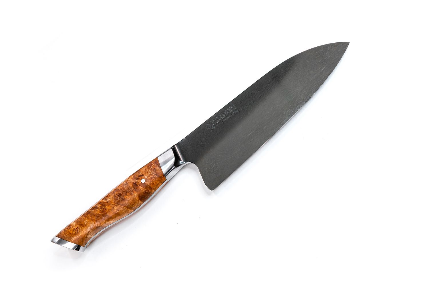 STEELPORT  6" Chef Knife / Oregon Big Leaf Maple Burl / Coffee Patina 52100 Carbon Steel