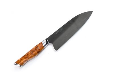 STEELPORT  6" Chef Knife / Oregon Big Leaf Maple Burl / Coffee Patina 52100 Carbon Steel