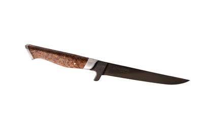 STEELPORT 6" Boning Knife / Oregon Big Leaf Maple Burl / Coffee Patina 52100 Carbon Steel