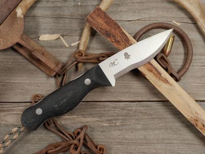William Collins Baby Bird 4" Bush Knife / Black Micarta w/ White Liners &amp; Stainless Steel Pins / Satin AEB-L