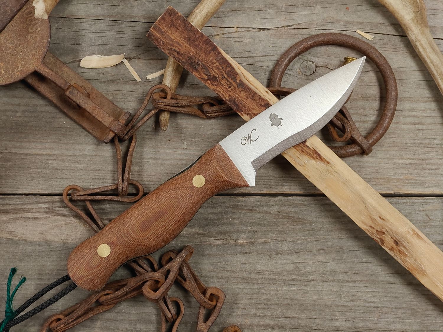 William Collins Baby Bird 4" Bush Knife / Natural Micarta w/ Black Liners / Satin AEB-L