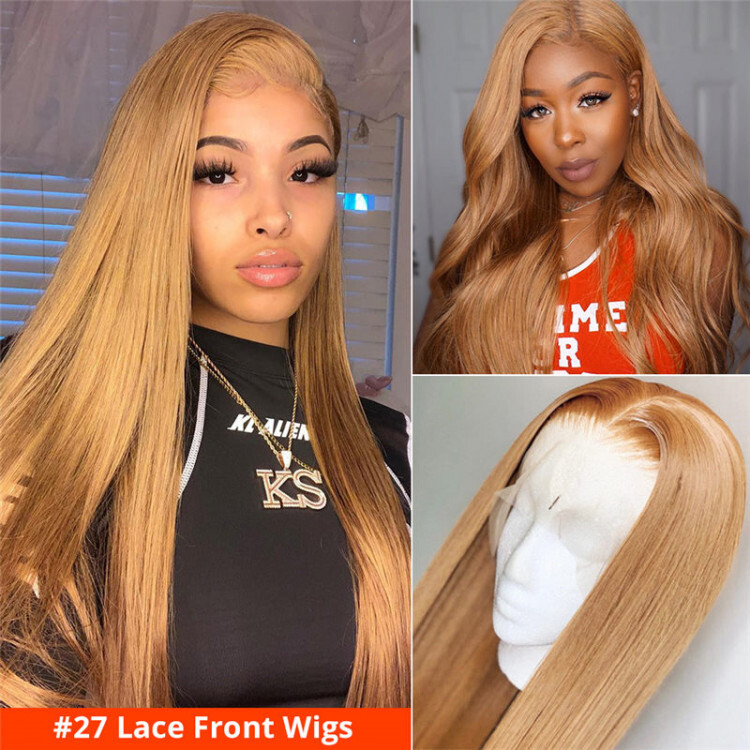 Colored Wigs #27 Honey Blonde Wigs Human Hair Lace Front Wigs Glueless Wig