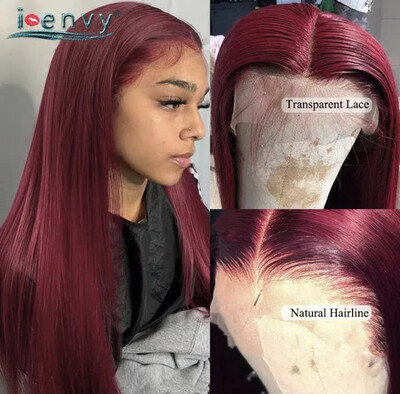 Colored Burgundy Lace Front Wigs Human Hair Bone Straight Wig Red Lace Frontal Wigs For Women Transparent Lace Wig Peruvian Remy