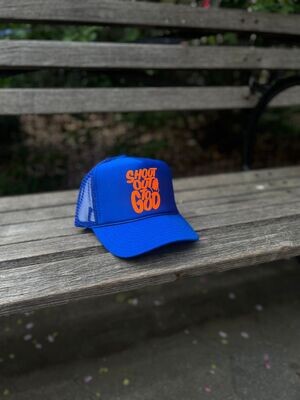 S/O To God Neon Orange & Blue Trucker