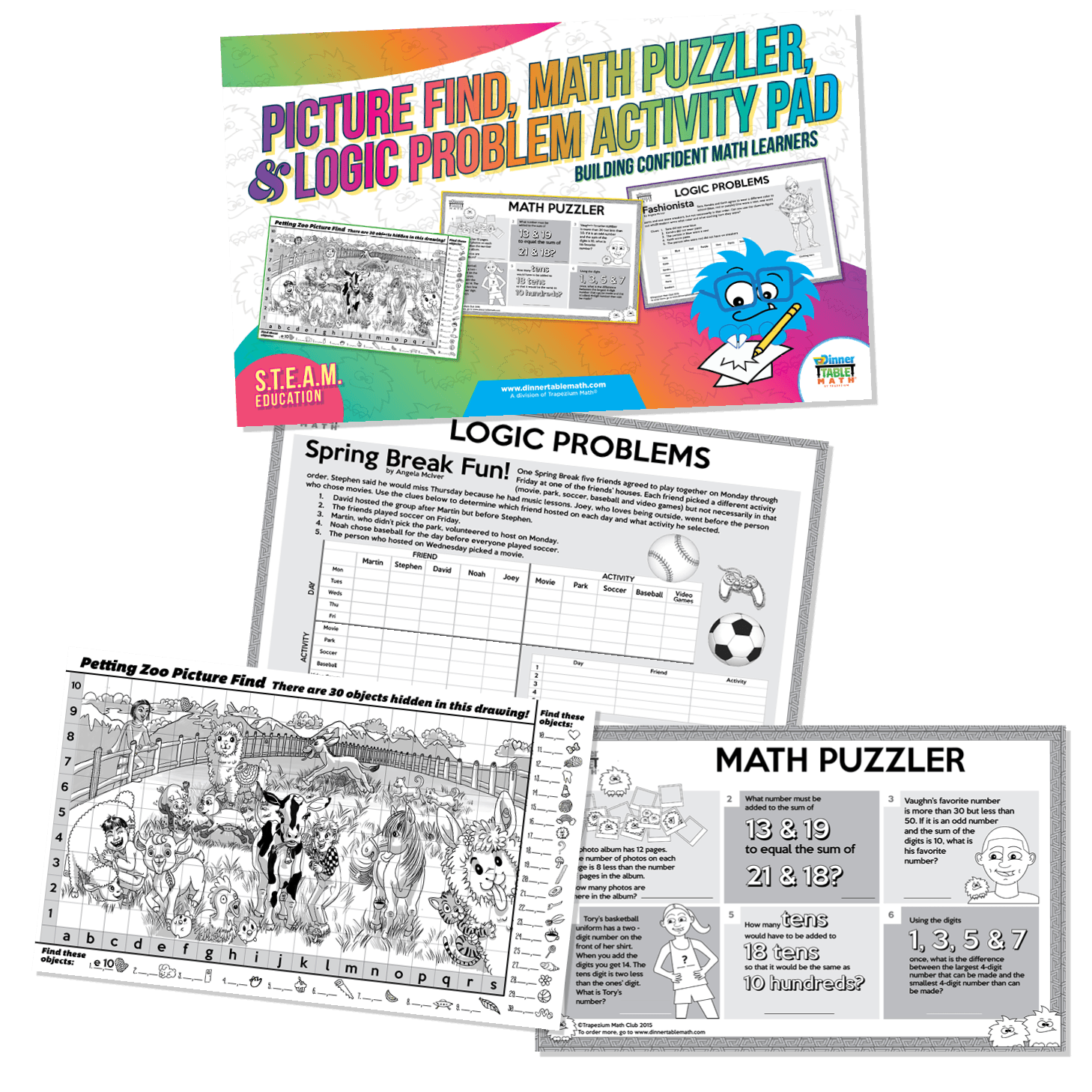 Picture Find, Math Puzzler, Logic Problem Activity Pad