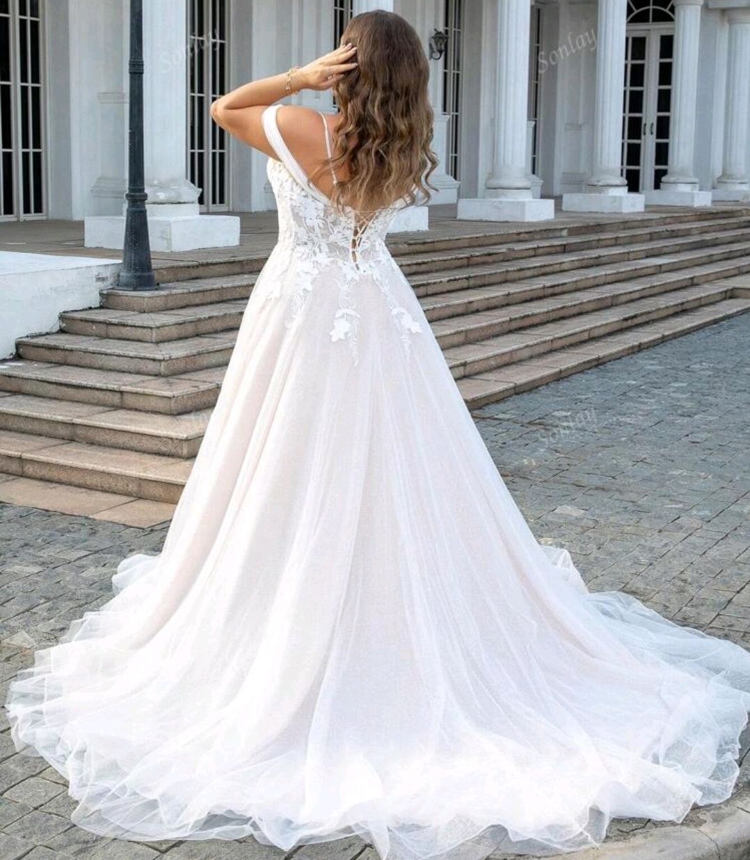 Off-shoulder bridal gown