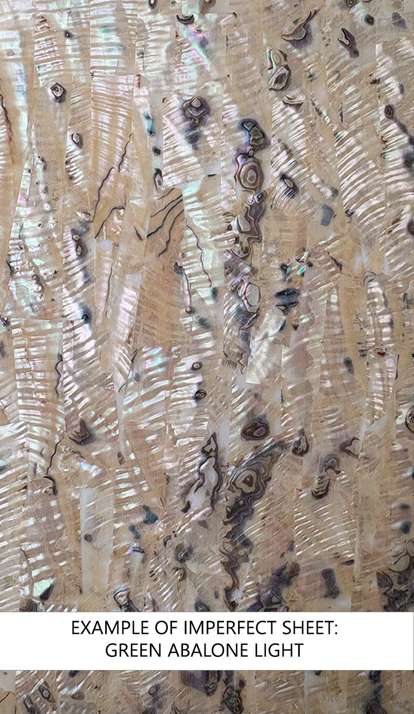 Discounted: Imperfect Thin Veneer Sheets, Type: VS-TN-GRSUB - Veneer Sheet: Green Abalone Light Thin .006"-.009" (Haliotis fulgens; Mexico)