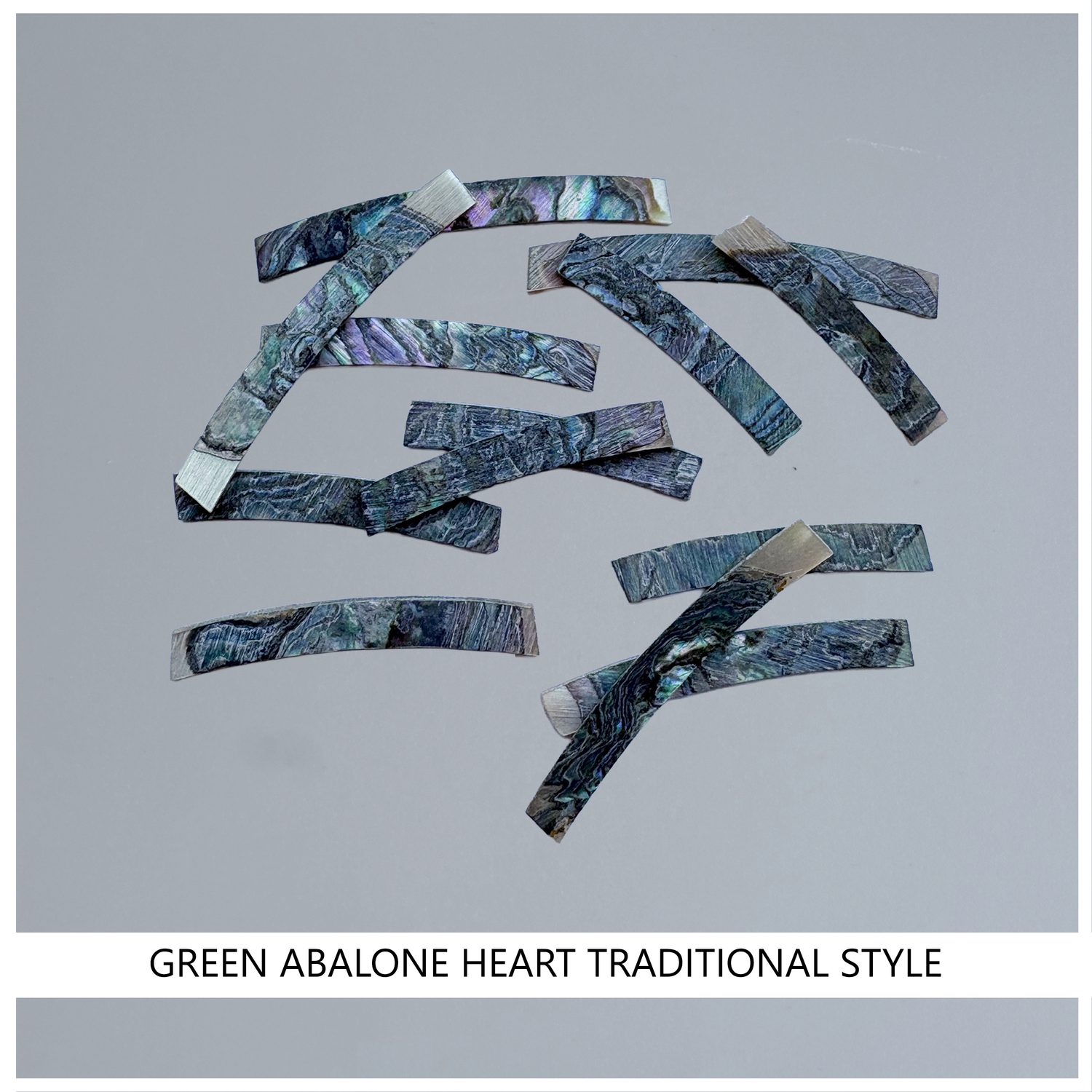 Curved Strips: Green Abalone Heart Traditional Style