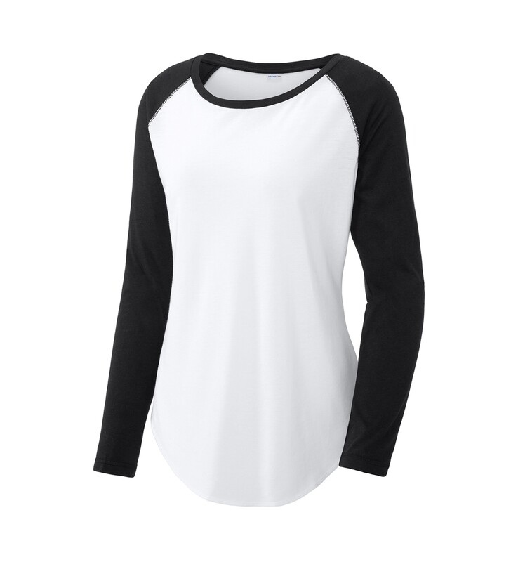 Ladies Long Sleeve Tri-Blend Wicking Scoop Neck Raglan Tee