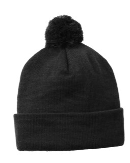 NEW - Sport Tek Pom Pom Beanie - Black