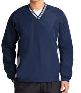 NEW ITEM-Navy/White Sport-Tek Tipped V-Neck Raglan Wind Shirt - Embroidered