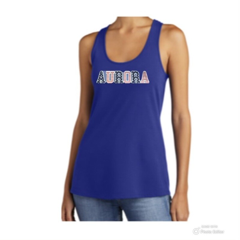 July 4th Stars &amp; Stripes Aurora Tee Heart Ladies Racerback Tank
