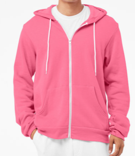 Embroidered Unisex Full Zip Soft Fleece Pullover Hoodie - Heather Hot Pink - Adult Sizes