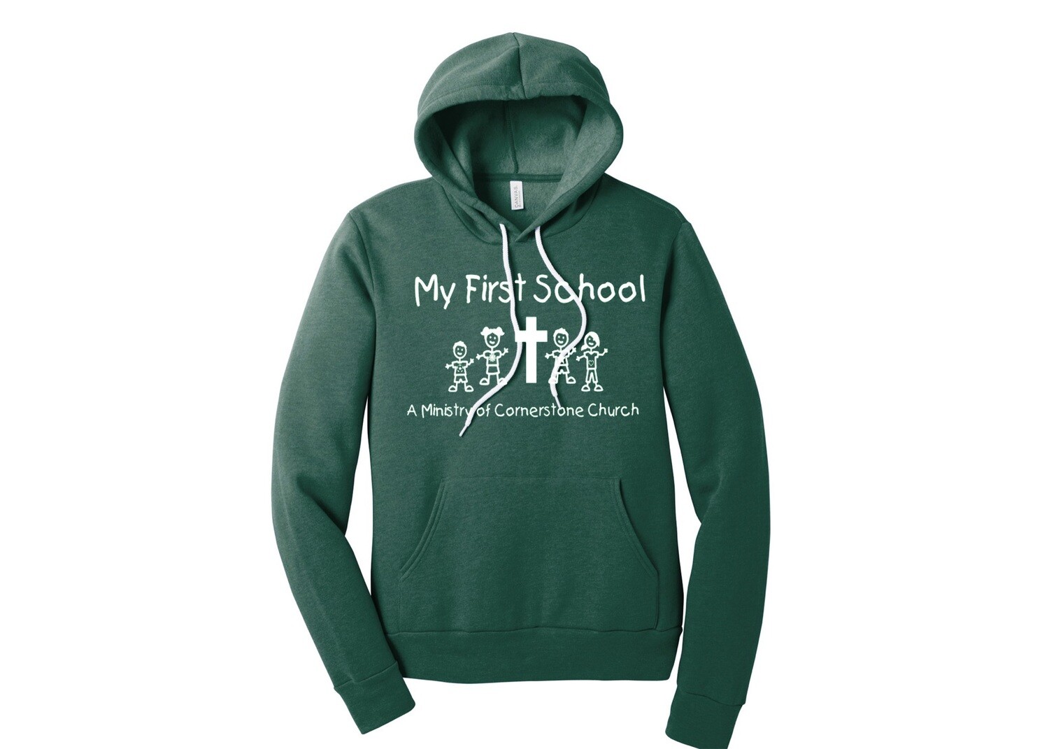 ADULT COMBO DEAL - My First School Heather Forest Green Fleece Pullover Hooded Sweatshirt/Cotton Tee Shirt