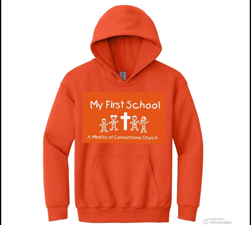 My First School Orange Fleece Pullover Hooded Sweatshirt - Adult