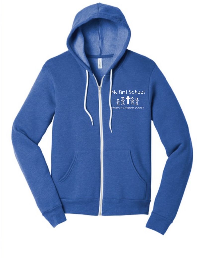 Unisex Full Zip Soft Heather Royal Fleece Hoodie - Adult Sizes