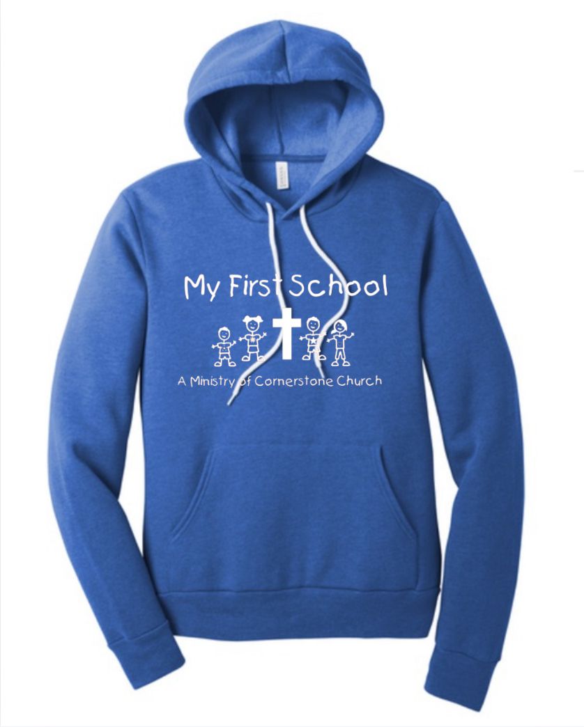 My First School Heather Royal Fleece Pullover Hooded Sweatshirt - Adult