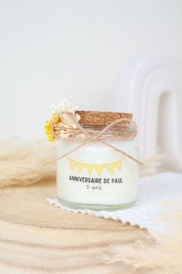 Bougie 100 ml avec bouchon liège étiquette Transparente + Fleurs séchées 🎁
Idées cadeaux invités anniversaire 
