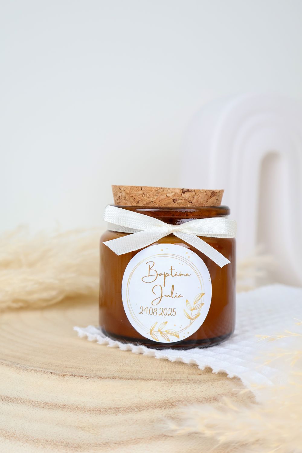 Bougie 100 ml bouchon liège avec ruban et étiquette