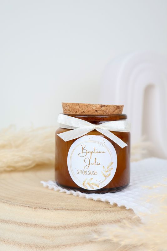 Bougie 100 ml bouchon liège avec ruban et étiquette