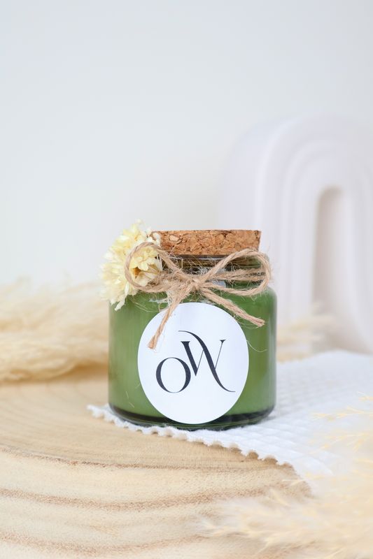 Bougie publicitaire personnalisée avec logo et fleurs séchées – cadeau d’entreprise 100 ml – Max &amp; Sylvie