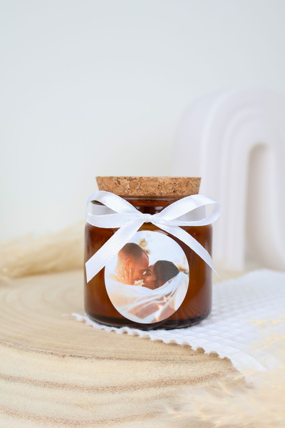 Bougie 100 ml bouchon liège avec ruban et étiquette