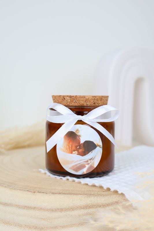 Bougie 100 ml bouchon liège avec ruban et étiquette