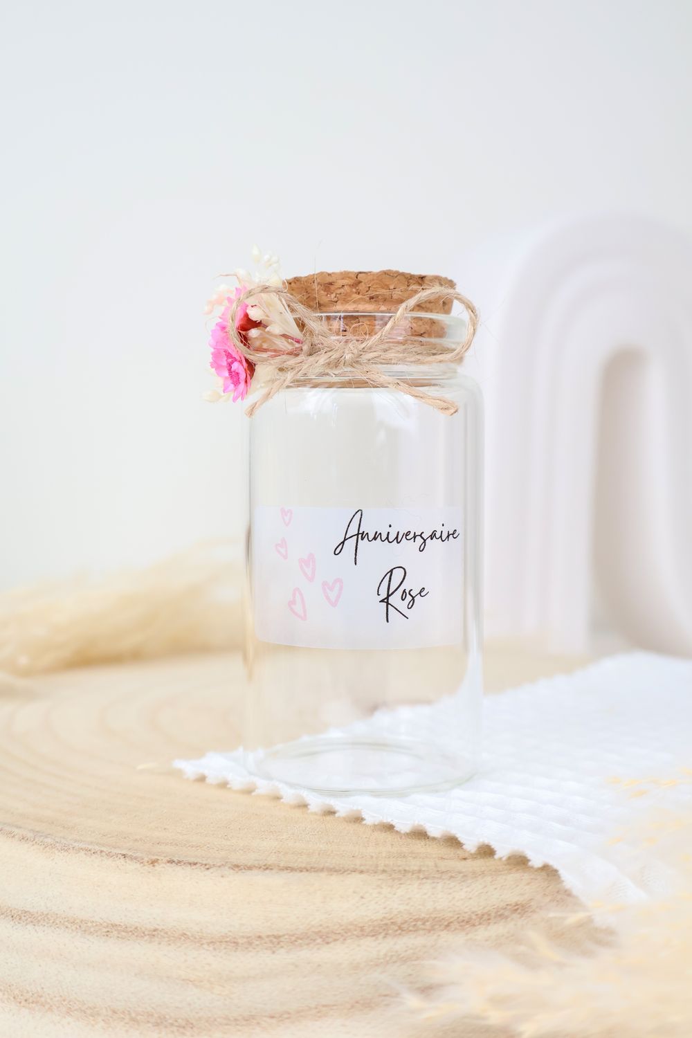 Pot vide XL avec fleurs séchées et étiquette transparente
