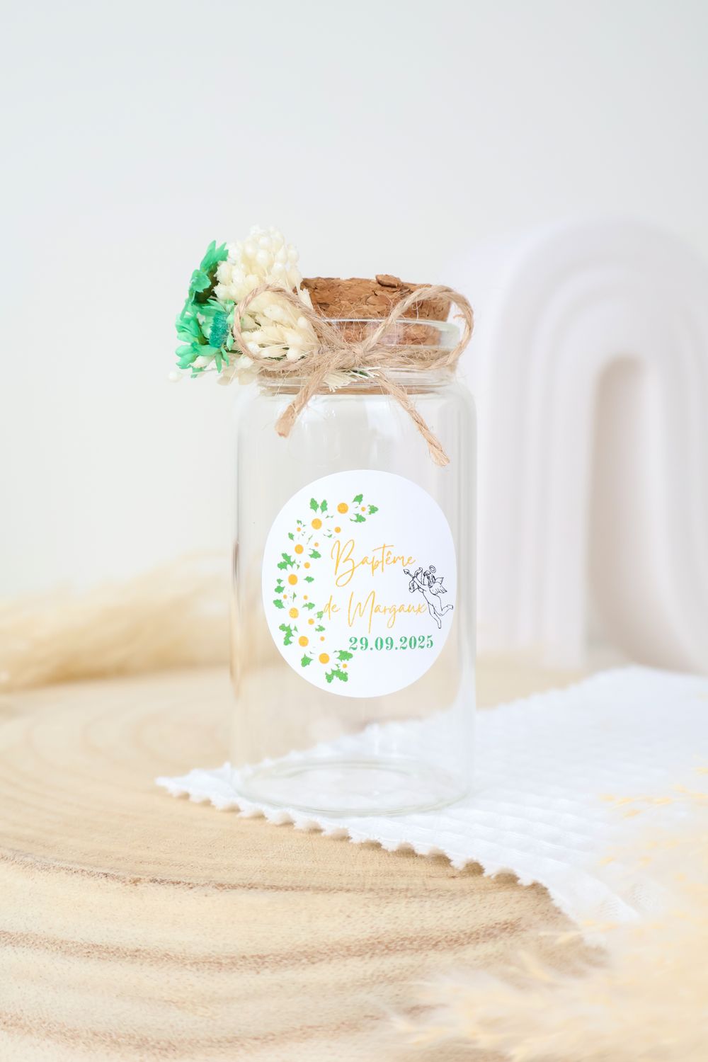 Pot vide XL avec fleurs séchées et étiquette