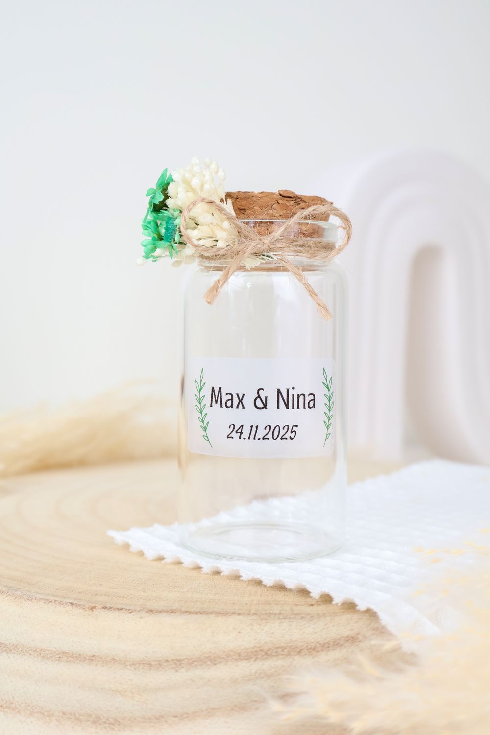 Pot vide XL avec fleurs séchées et étiquette transparente
