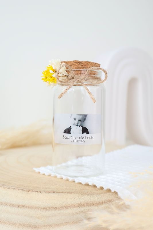 Pot vide XL avec fleurs séchées et étiquette transparente