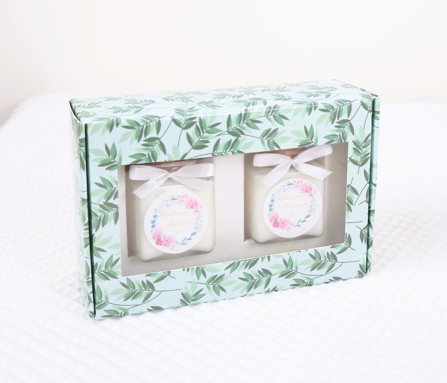 Coffret deux bougies feuilles