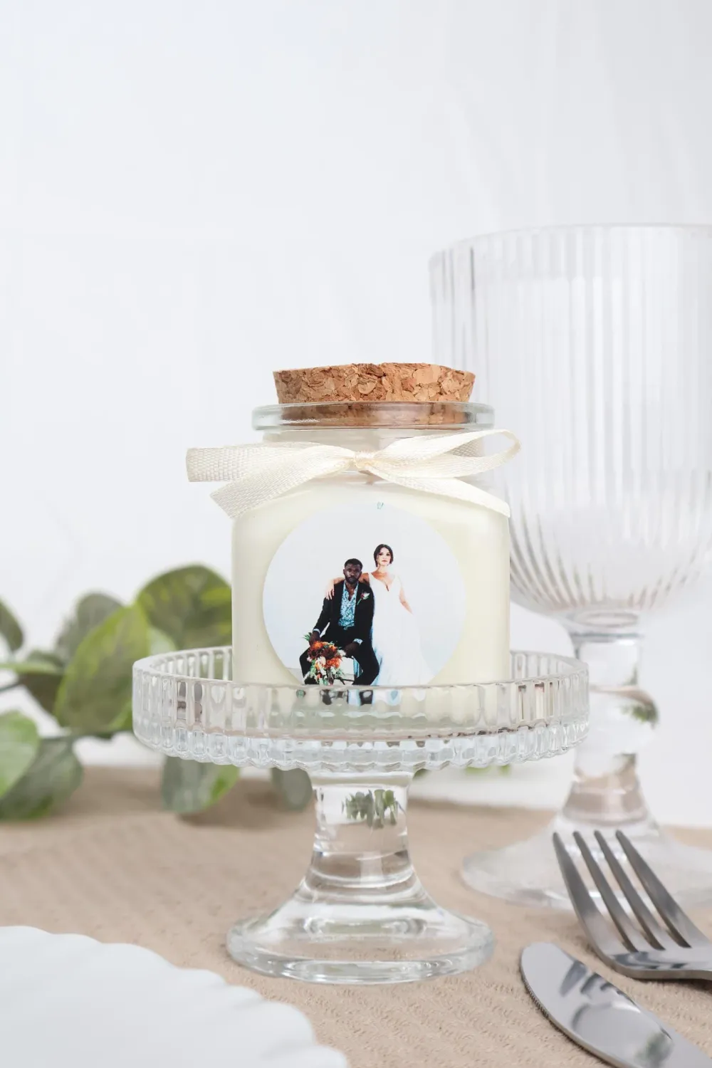 Bougie 120 ml bouchon liège avec ruban et étiquette