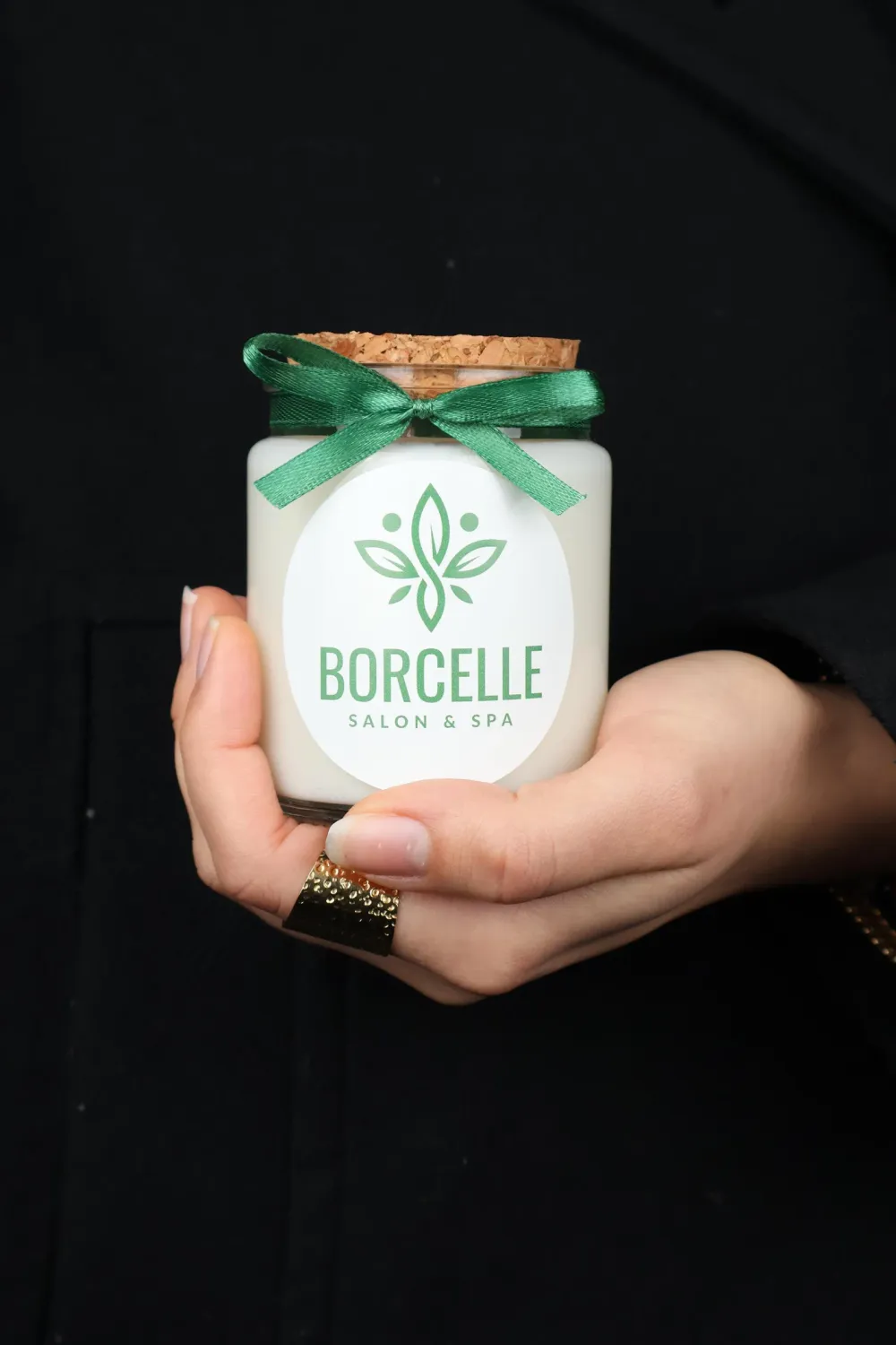 Bougie 200 ml bouchon liège avec ruban et étiquette