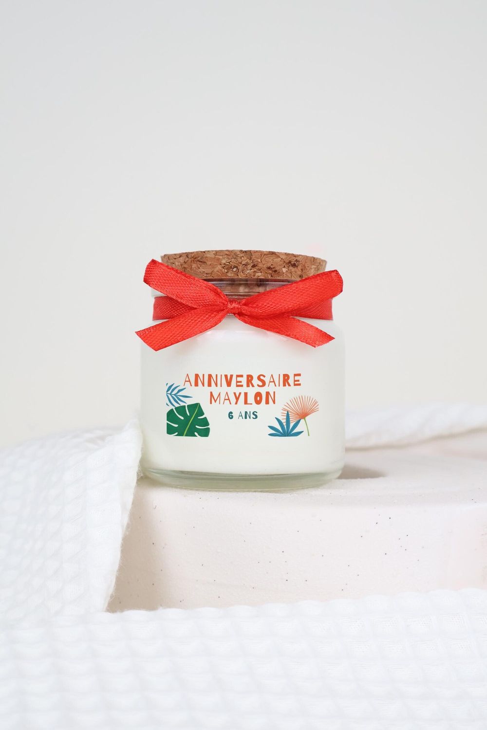 Bougie 100 ml bouchon liège avec ruban et étiquette
