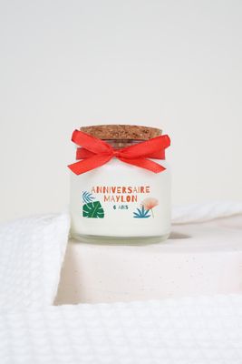 Bougie 100 ml bouchon liège avec ruban et étiquette