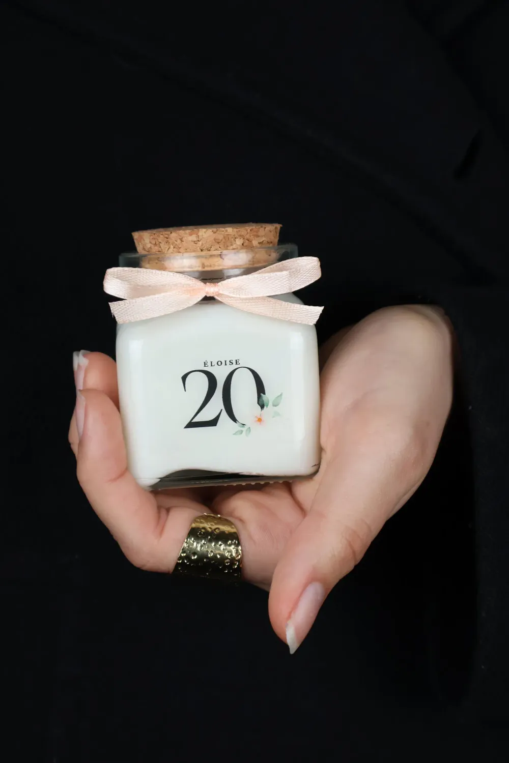 Bougie 120 ml bouchon liège avec ruban et étiquette