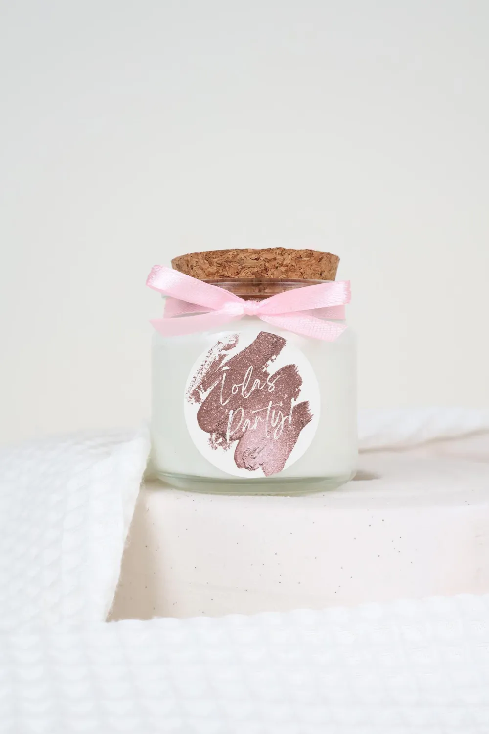 Bougie 100 ml bouchon liège avec ruban et étiquette