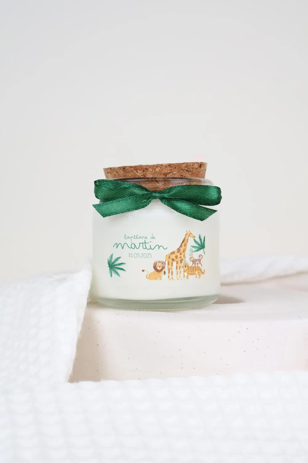 Bougie 100 ml bouchon liège avec ruban et étiquette