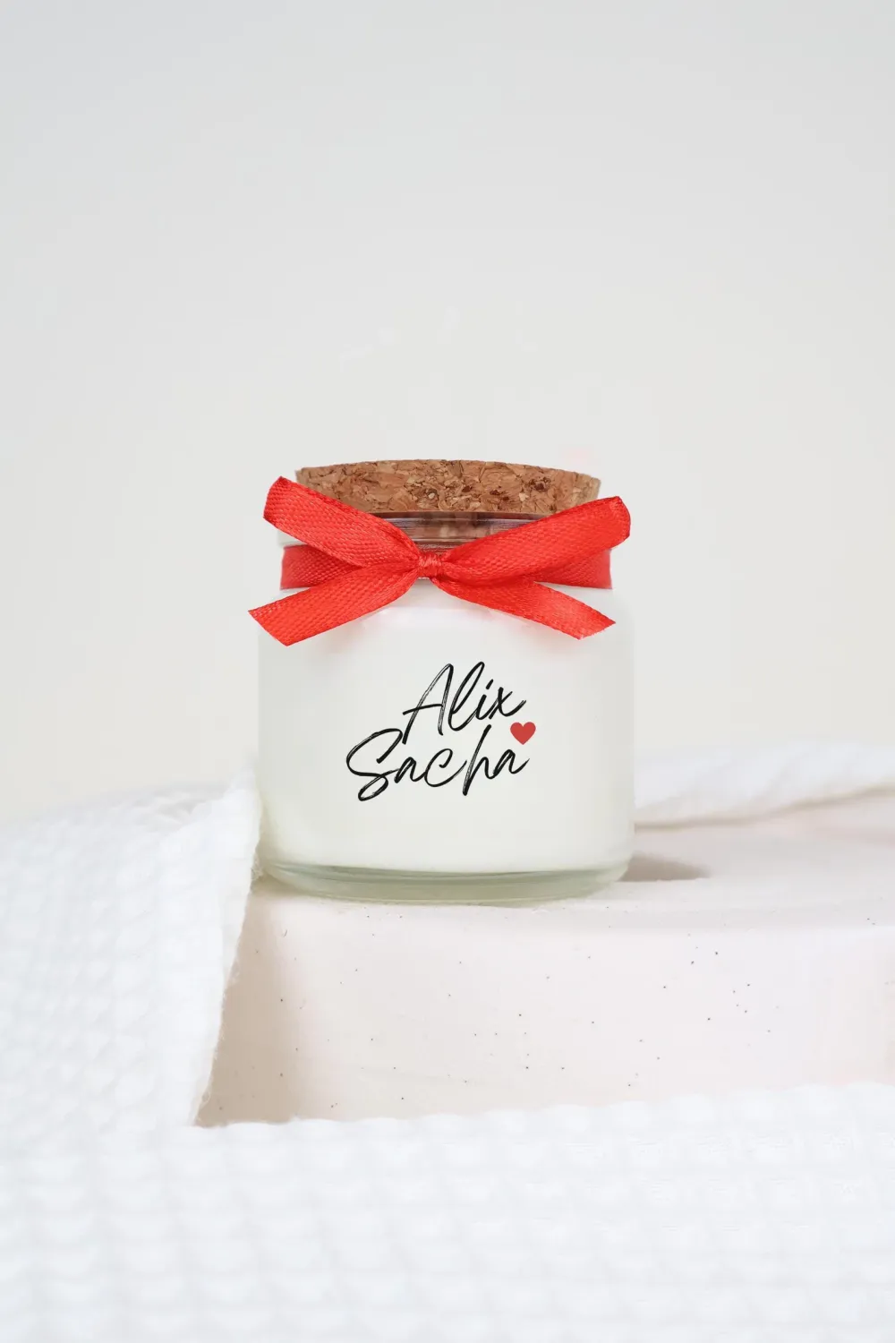 Bougie 100 ml bouchon liège avec ruban et étiquette