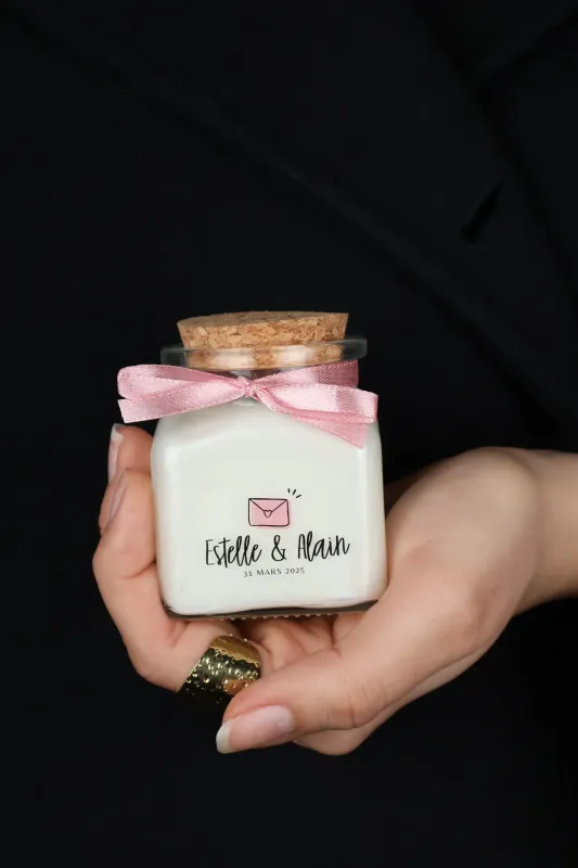 Bougie 120 ml bouchon liège avec ruban et étiquette