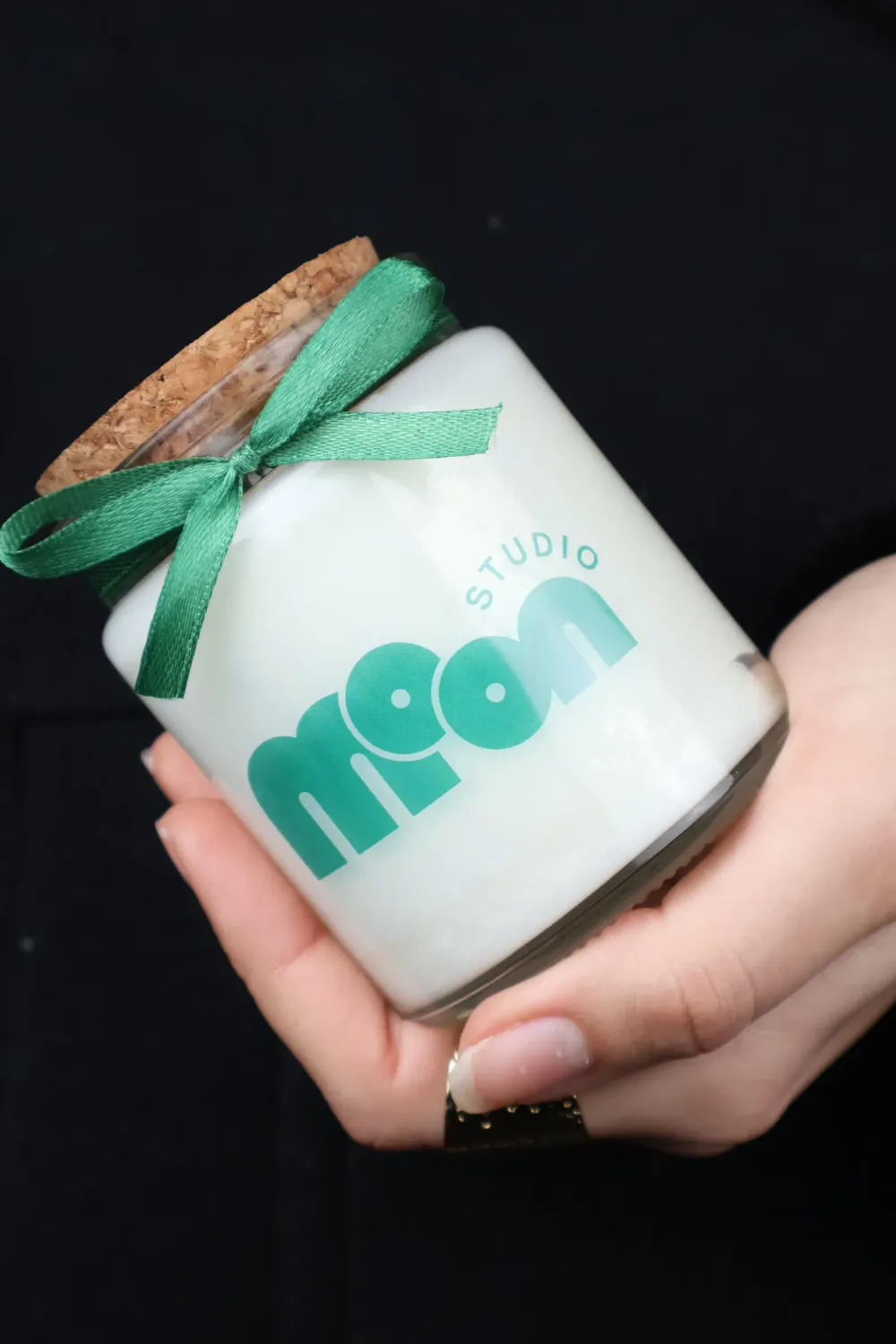 Bougie 200 ml bouchon liège avec ruban et étiquette