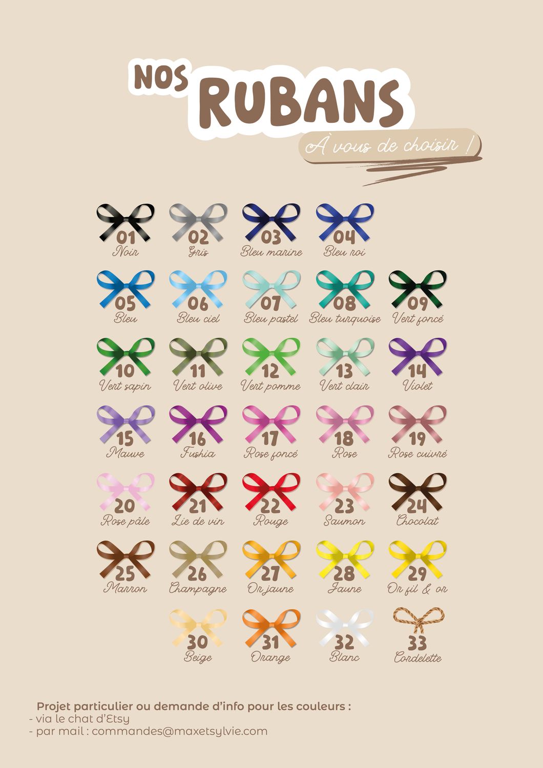Couleurs des rubans en satin pour bougies personnalisées – Max &amp; Sylvie
