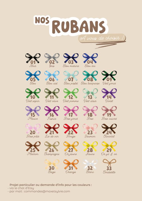 Couleurs des rubans en satin pour bougies personnalisées – Max &amp; Sylvie
