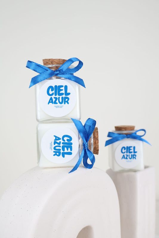 50 ml square personalized candle – Corporate gift with ribbon