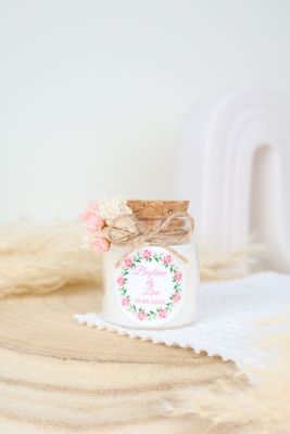 Bougie personnalisée 50 ml pour baptême avec sticker et ruban