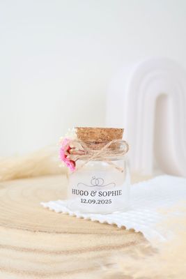 Pot 40 ml avec ruban satin blanc pour cadeau invité de mariage