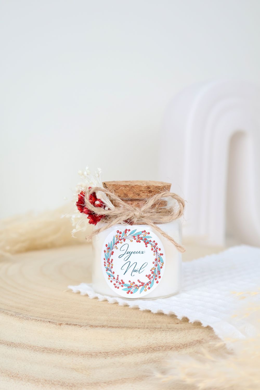 Mini bougie artisanale 50 ml pour cadeau invité de Noël
